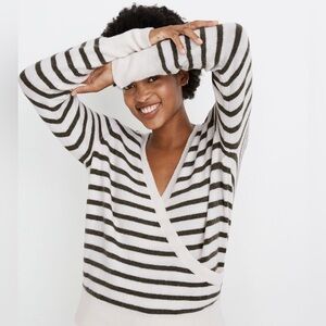 Madewell Wrap-Front Sweater in Elthorne Stripe Alpaca Blend Size XS